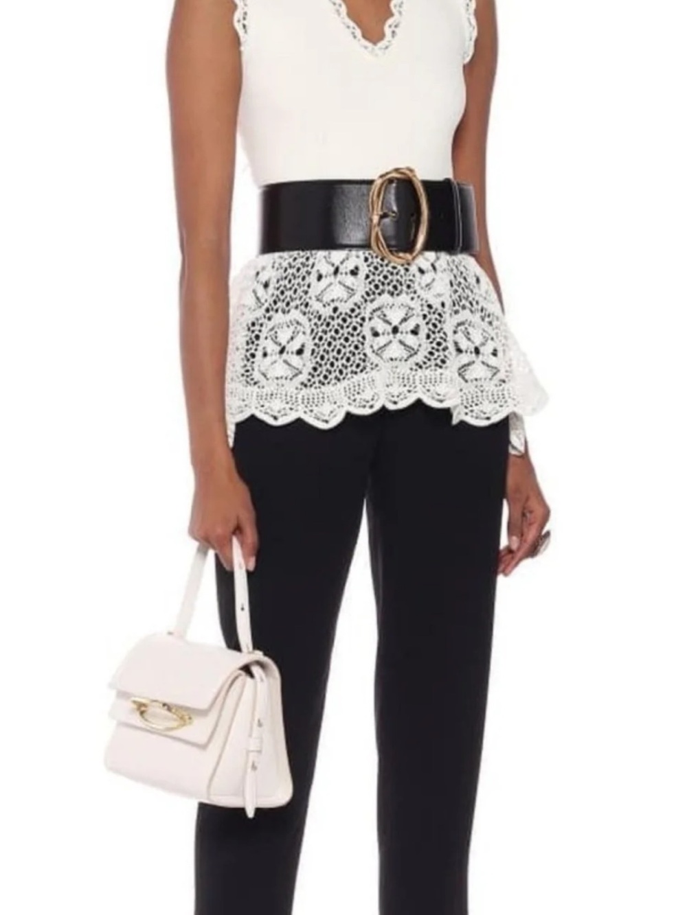 Alexander McQUEEN Cream Lace-Trim Peplum top US 2 IT 38